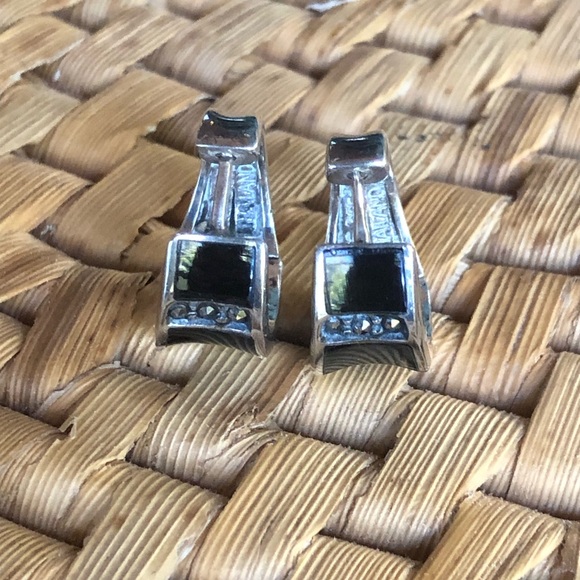 Vintage Sterling Silver, and Marcasite Cuff Earrings - Picture 4 of 7